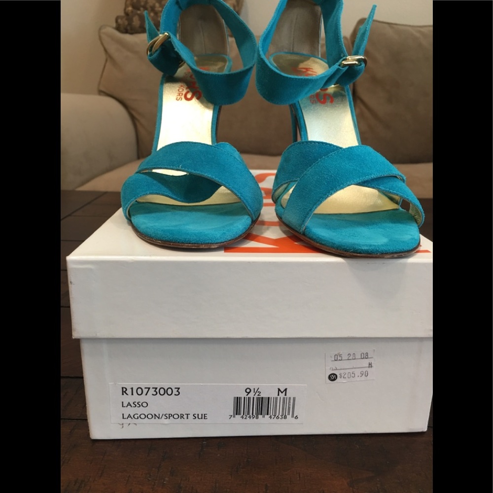 👠MICHAEL KORS TEAL SUEDE LASSO LAGOON SPORT SUE SANDLE – 9 ½